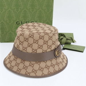 Gucci GG canvas fedora hat bucket L leather